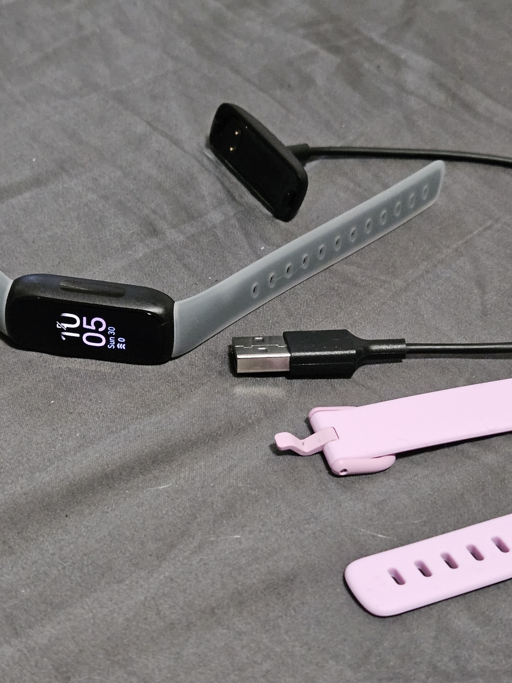 fitbit Inspire 3 with Gray Band and Lilac Replacement Straps